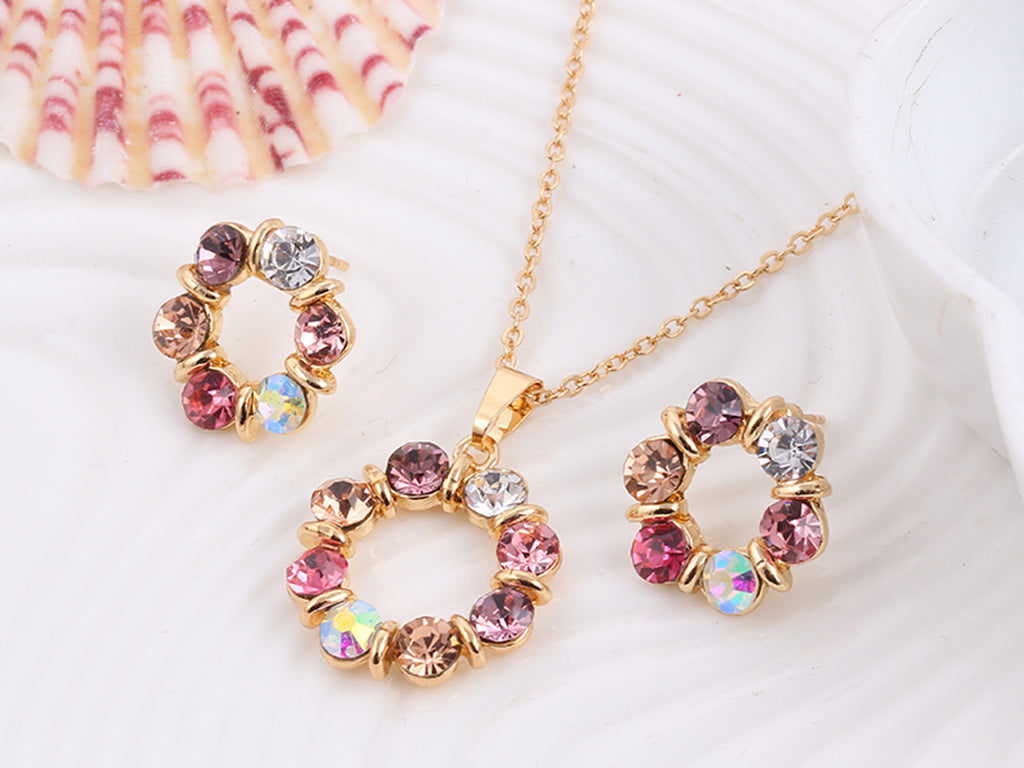 fashion simple style circle crystal alloy necklace set