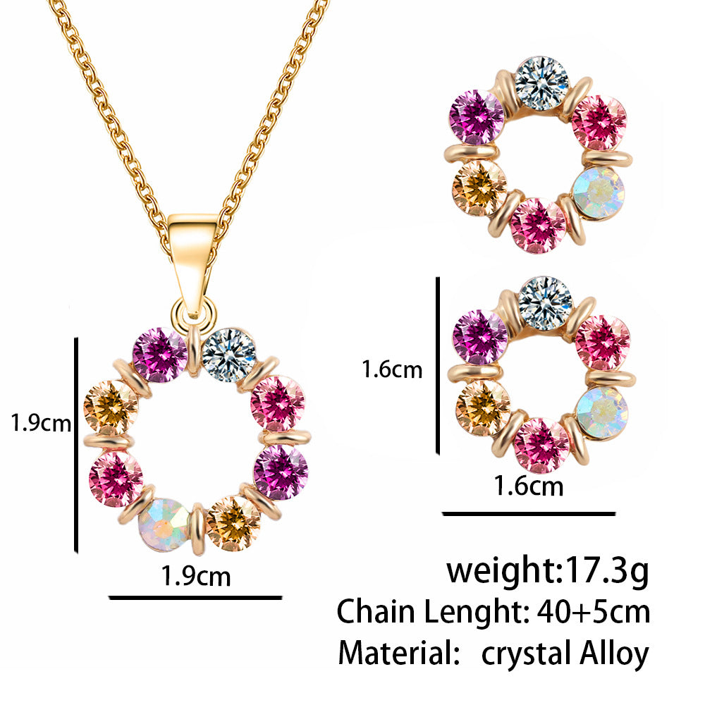 fashion simple style circle crystal alloy necklace set