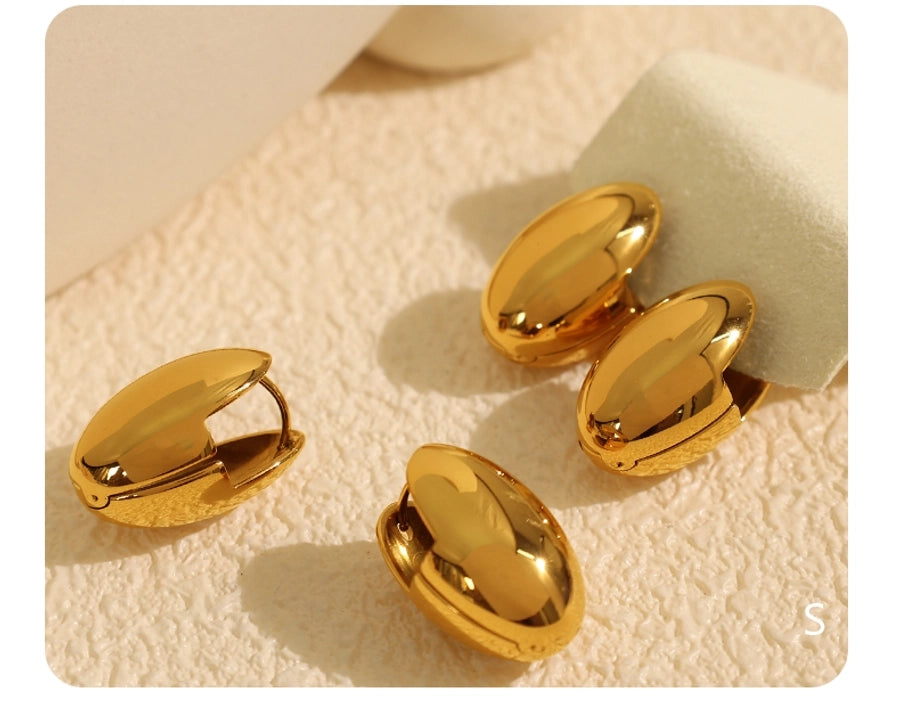 1 Pair Vintage Style French Style Oval Polishing Plating 304 Stainless Steel 18K Gold Plated Earrings