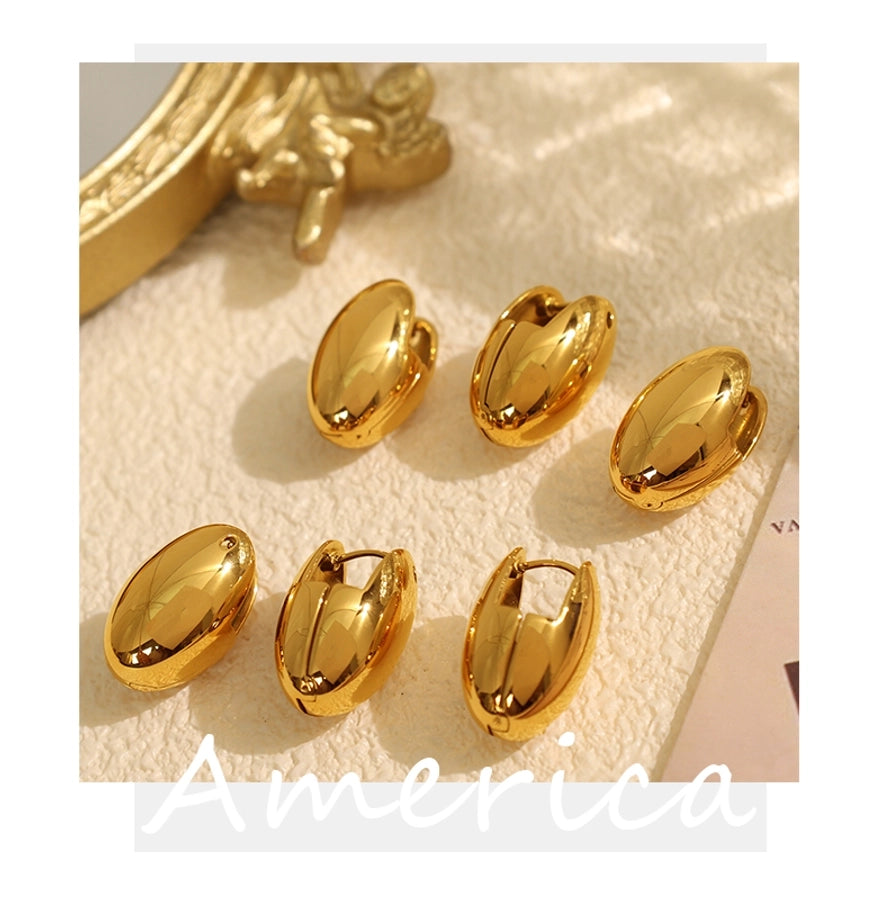 1 Pair Vintage Style French Style Oval Polishing Plating 304 Stainless Steel 18K Gold Plated Earrings