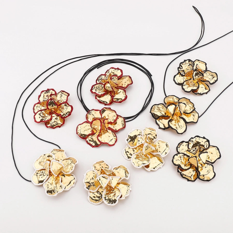 Retro Exaggerated Flower Metal Enamel Women's Earrings Necklace