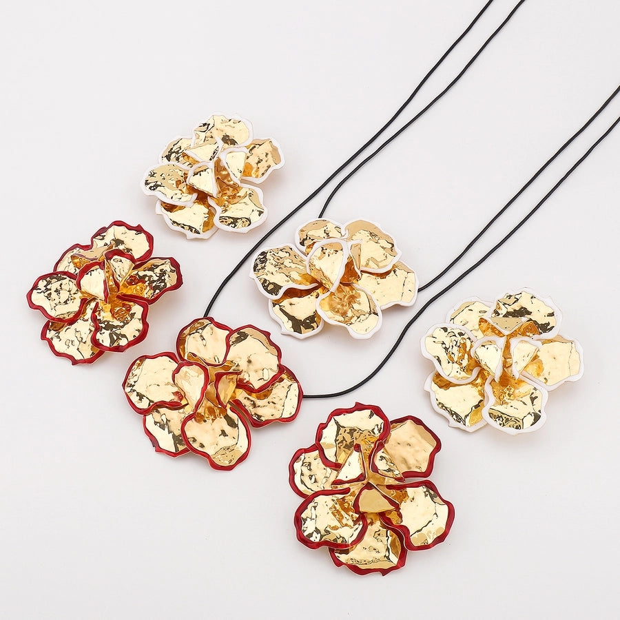 Retro Exaggerated Flower Metal Enamel Women's Earrings Necklace