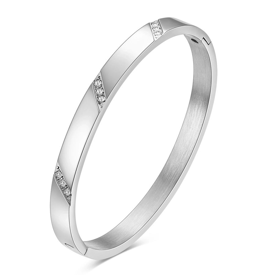 simple style solid color stainless steel inlay zircon bangle