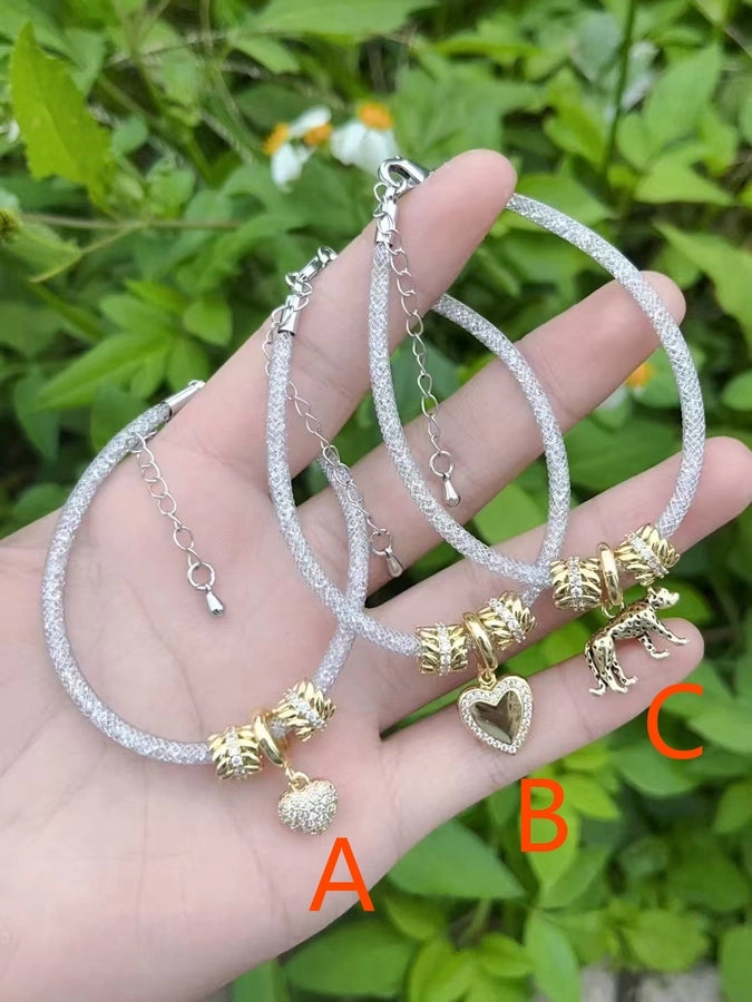 Simple Style Heart Shape Jaguar 18K Gold Plated White Gold Plated Zircon Copper  Chain & Link Bracelets