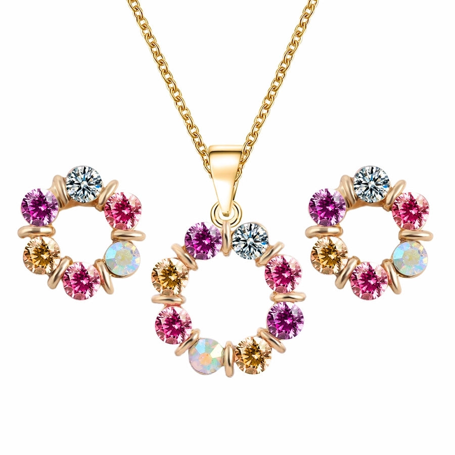 fashion simple style circle crystal alloy necklace set