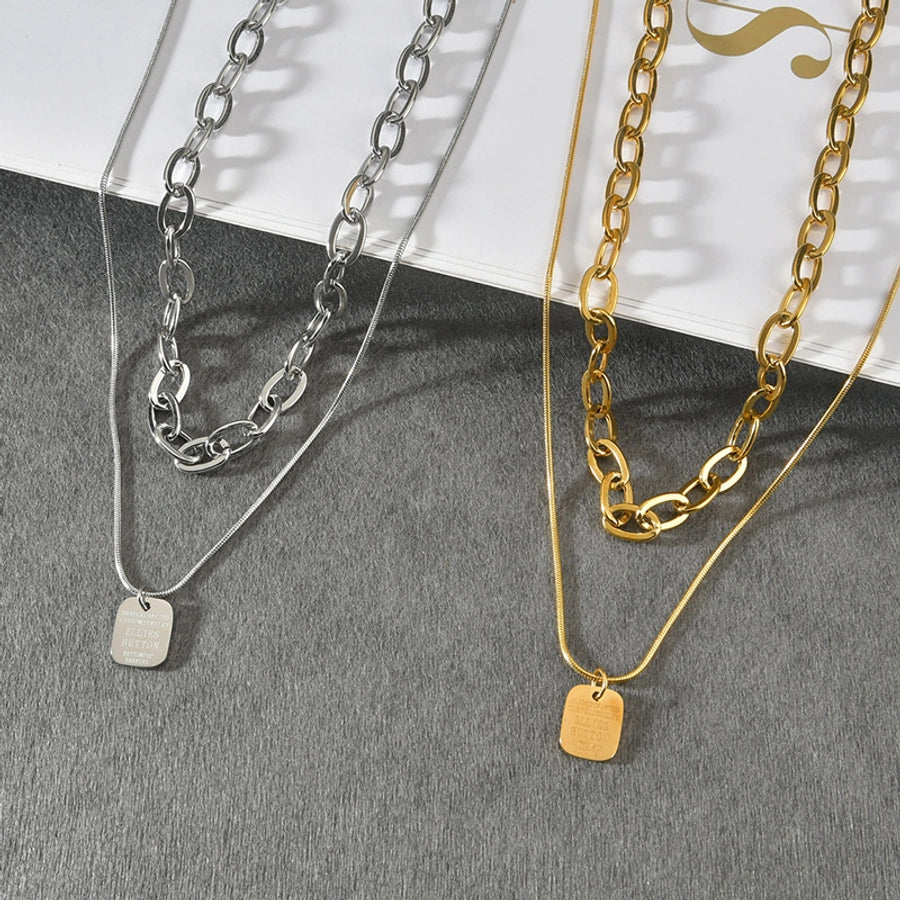 201 Stainless Steel 18K Gold Plated Streetwear Plating Square Layered Necklaces