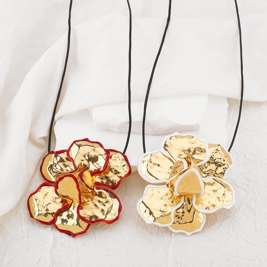 Retro Exaggerated Flower Metal Enamel Women's Earrings Necklace