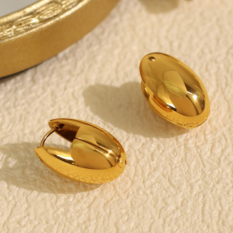 1 Pair Vintage Style French Style Oval Polishing Plating 304 Stainless Steel 18K Gold Plated Earrings