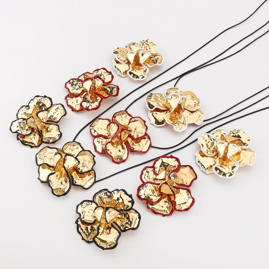 Retro Exaggerated Flower Metal Enamel Women's Earrings Necklace