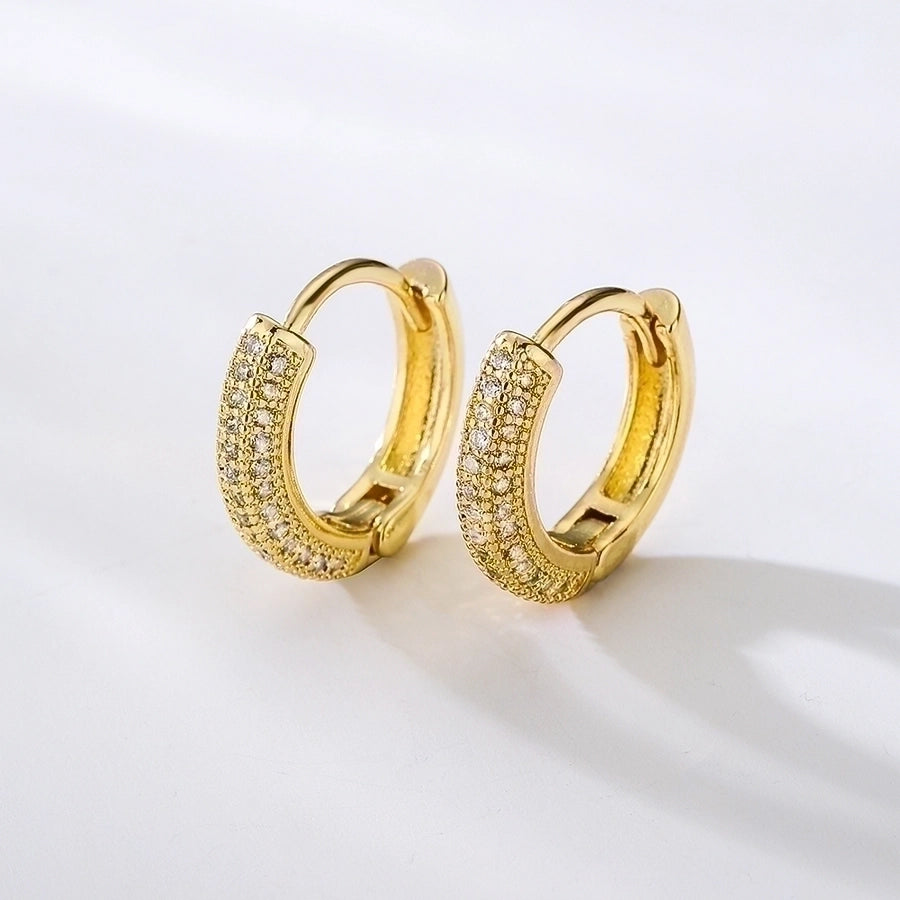 1 pair fashion geometric gold plated copper zircon gold plated hoop earrings