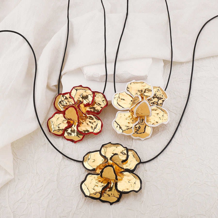 Retro Exaggerated Flower Metal Enamel Women's Earrings Necklace