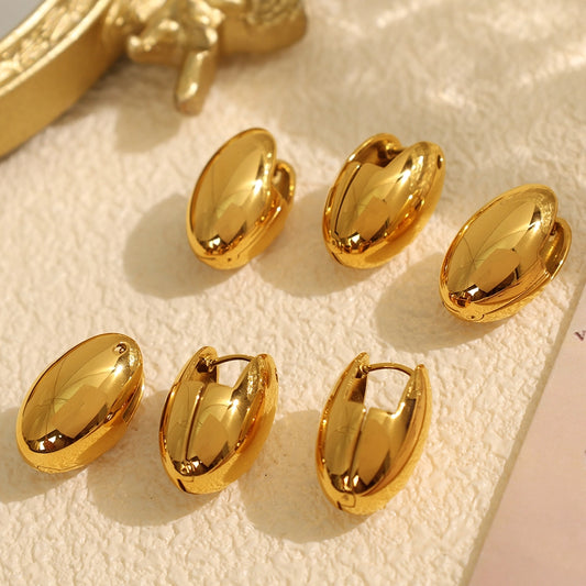 1 Pair Vintage Style French Style Oval Polishing Plating 304 Stainless Steel 18K Gold Plated Earrings