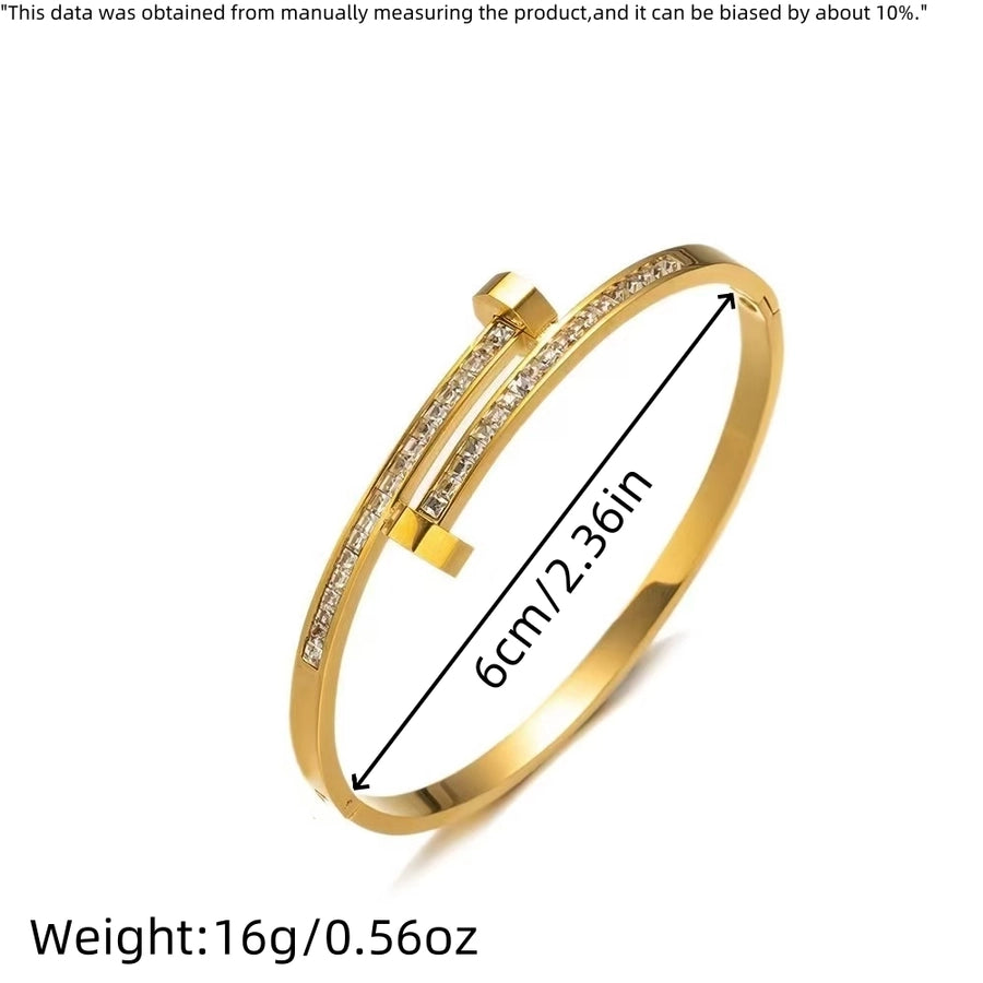 Simple Style Classic Style Nail Titanium Steel 18K Gold Plated Rhinestones Bangle In Bulk Stainless Steel Bracelets