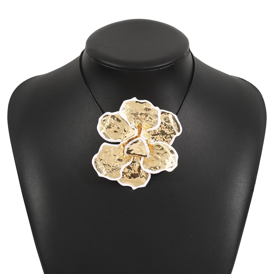 Retro Exaggerated Flower Metal Enamel Women's Earrings Necklace