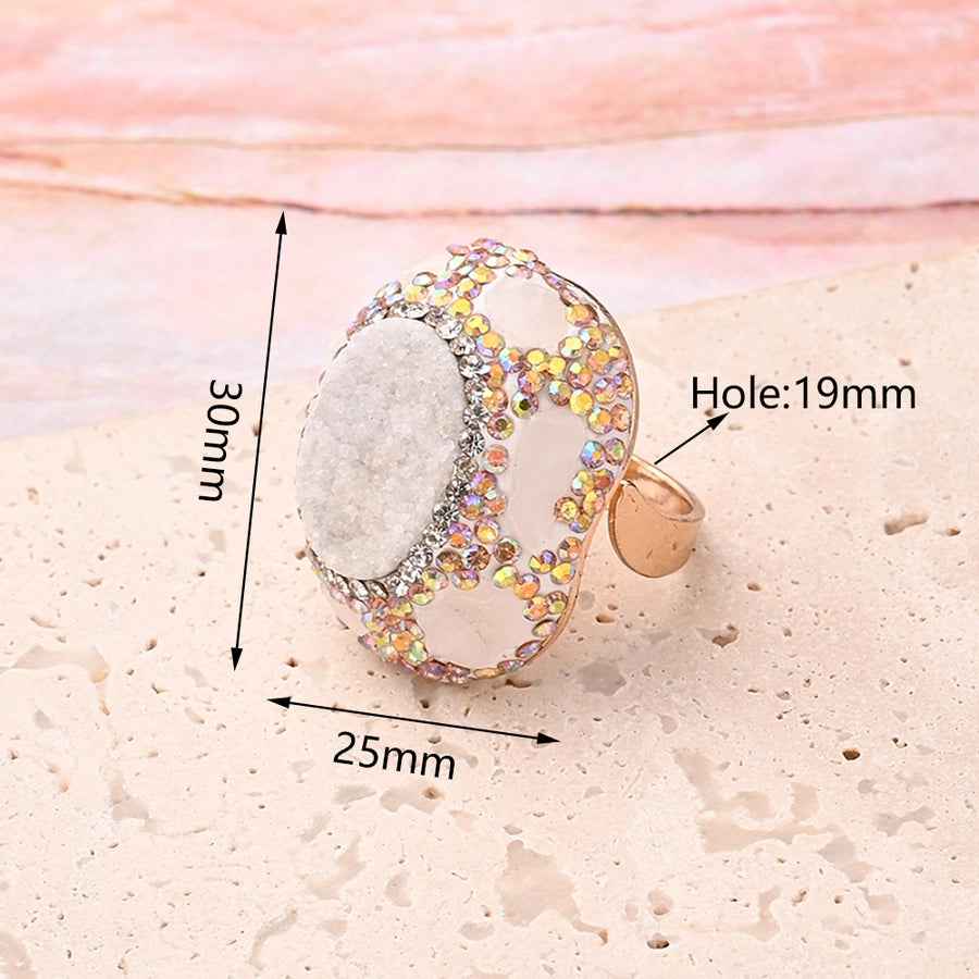 Casual Glam Vacation Irregular Oval Rectangle Crystal Tooth Pearl Copper Polishing Inlay Acrylic Imitation Pearl Rhinestones Clay 18K Gold Plated Women's Adjustable Ring