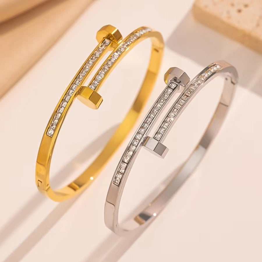 Simple Style Classic Style Nail Titanium Steel 18K Gold Plated Rhinestones Bangle In Bulk Stainless Steel Bracelets